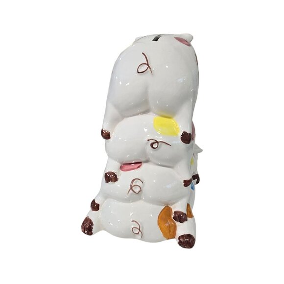 Stacked Polka Dot Piggy Bank Figurine pile if pigs cute vintage - Picture 3 of 15
